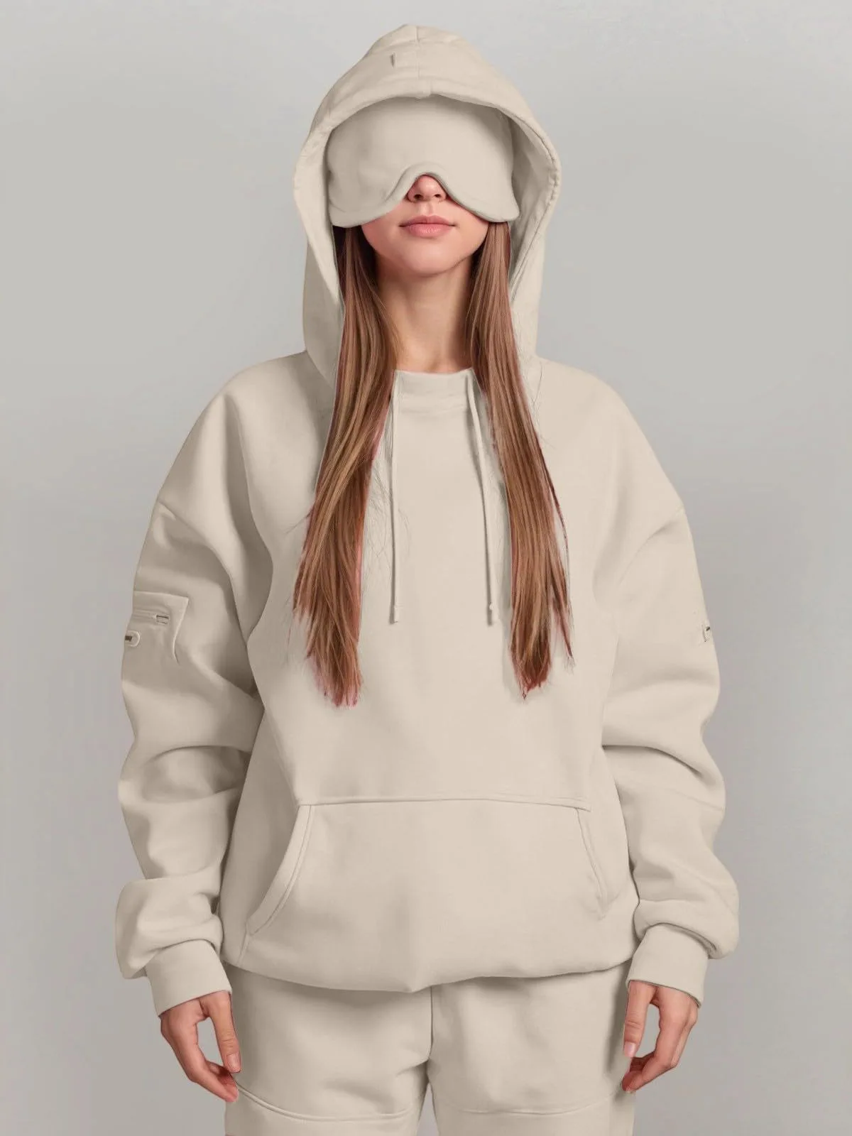 Casual 2026 Lor Hoodie Design Built-In Eye Mask Women's Sweatshirt Warm Long Sleeve Regular Thickness Winter Fashion