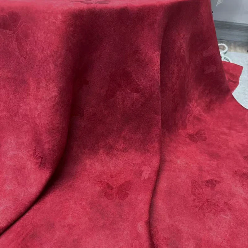 114CM Wide 25MM Soft Silk Fabric for DIY and Sewing Dress Pants Pajamas Printed Hole-through Rose Red  Hualuo Silk Fabric R7133