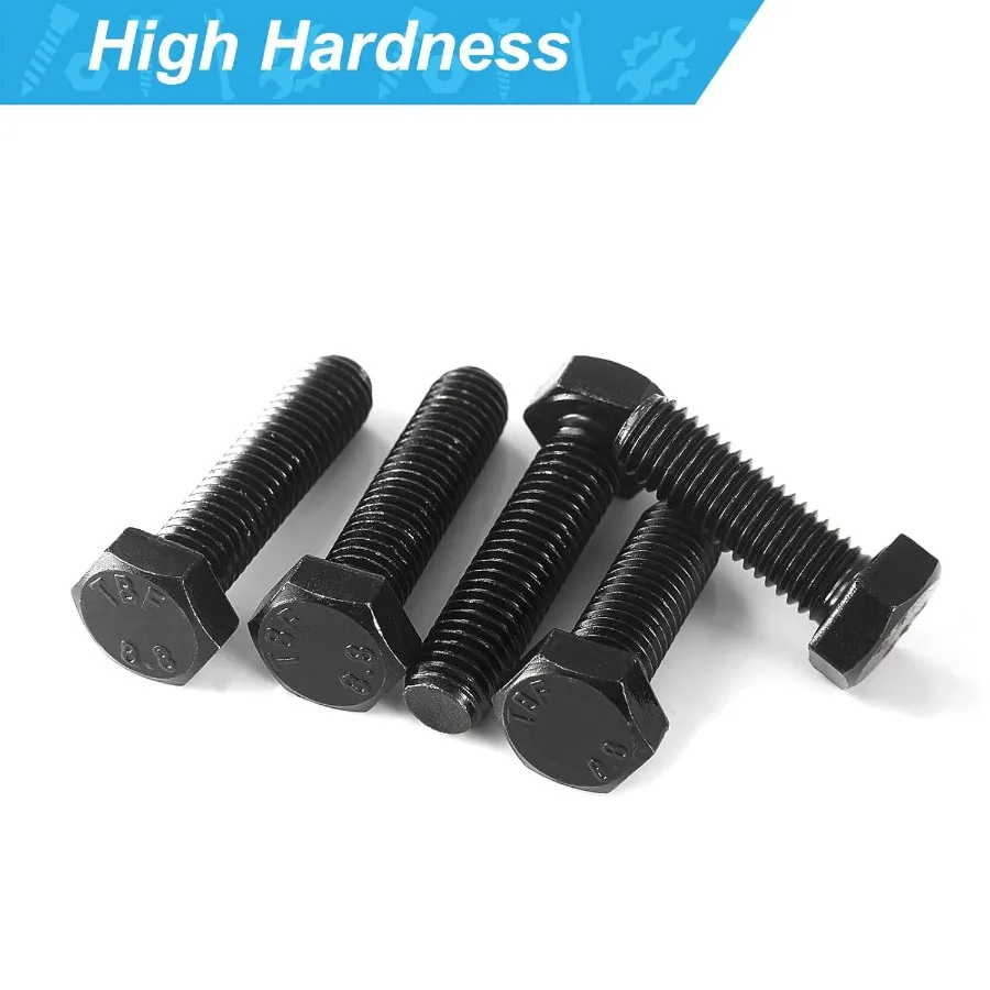 M10 x 25 มม. 10 ชิ้น สกรูหัวหกเหลี่ยม สกรูหกเหลี่ยม เกรด 8.8 เหล็กอัลลอยด์ ผิวเคลือบออกไซด์สีดำ เกลียวเต็มแบบเมตริก