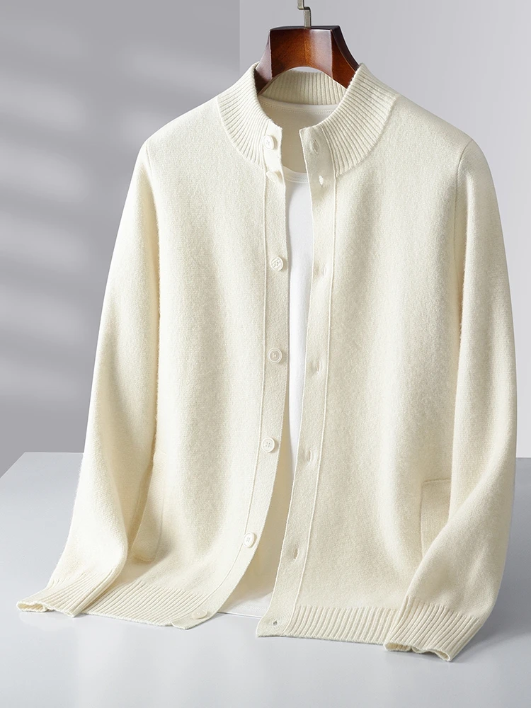 MEETCC 100% ميرينو الصوف الرجال Sweatercoat الخريف الشتاء وهمية الرقبة زرر سترة سميكة الدافئة عادية الذكية الكشمير تريكو