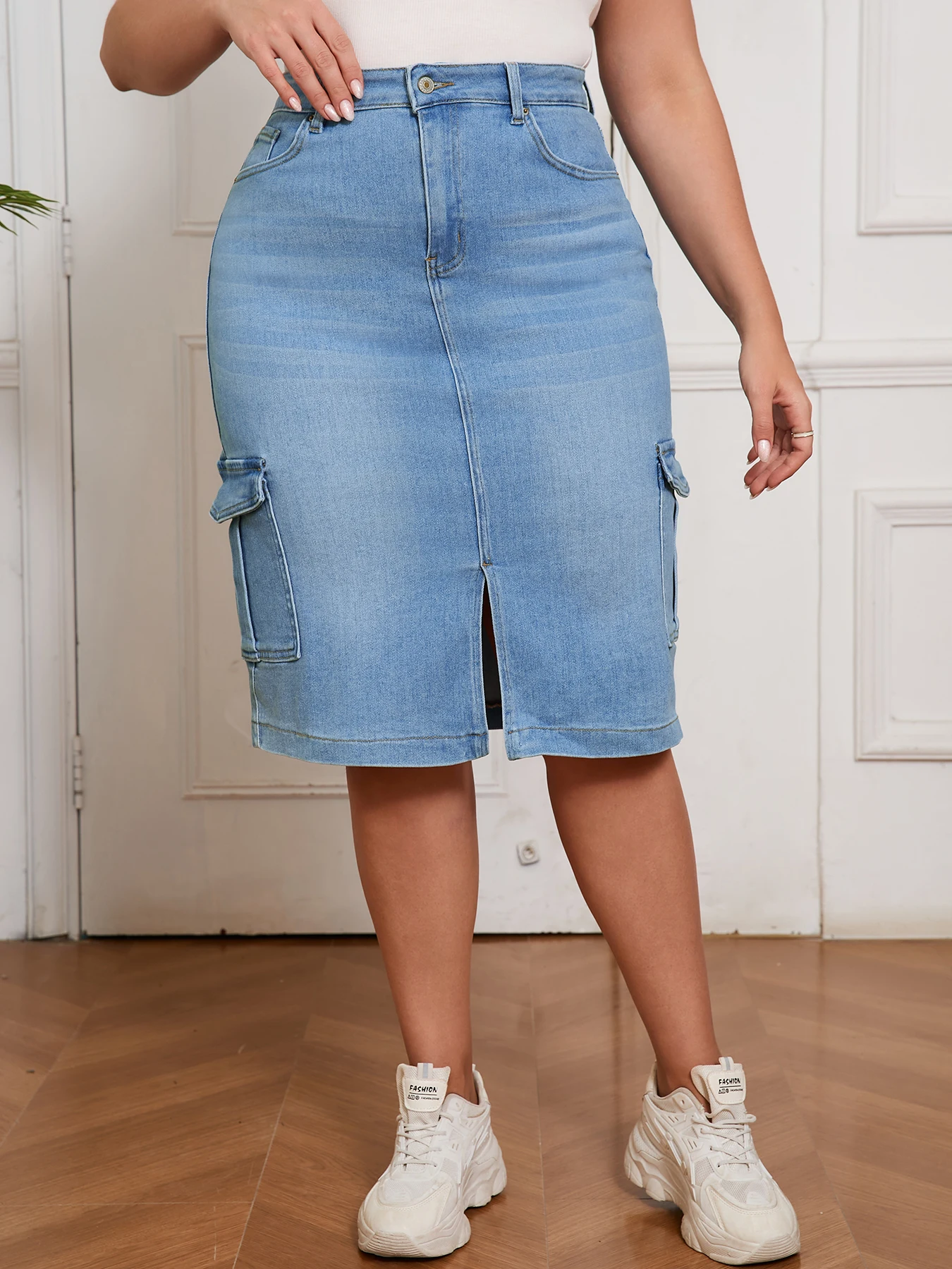 Women's Casual Cargo Denim Skirt High Waist Multi Pocket Design Fashion Clothing Everyday Streetwear Outfits Trendy Utility Look