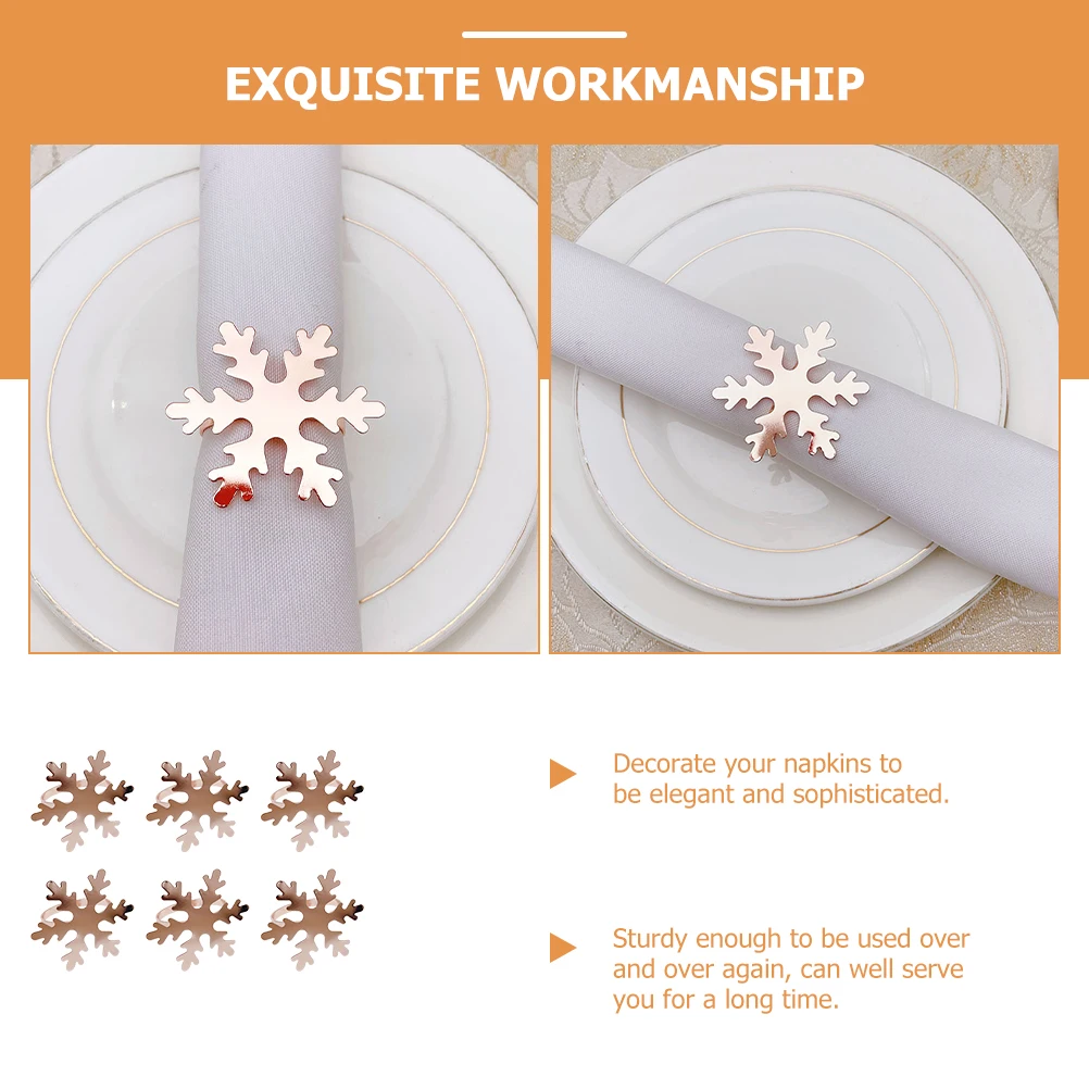 

6 Pcs Snowflake Napkin Buckle Holder Edging Wedding Metal Christmas