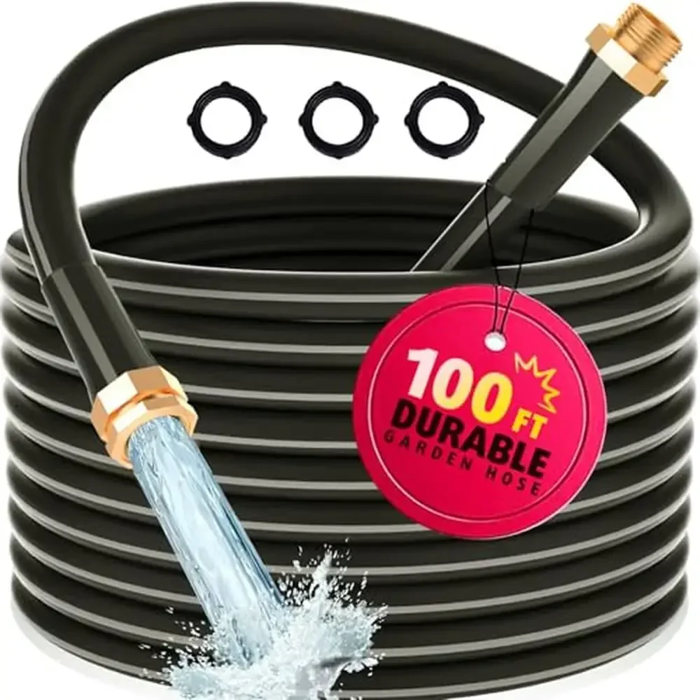 

100FT Heavy Duty Water Hose 5/8 Inch w/ 3/4 Inch Solid Brass Fitting- Abrasion Resistant & Leak Free Drinking Water Safe All