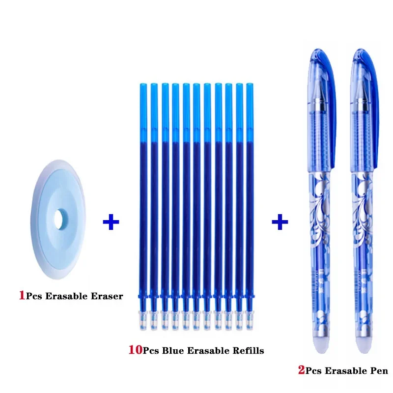 Erasable Pen Set 0.5mm Blue Black Color Ink Writing Gel Pens Refills Rods Washable Handle for School Office Stationery Supplies