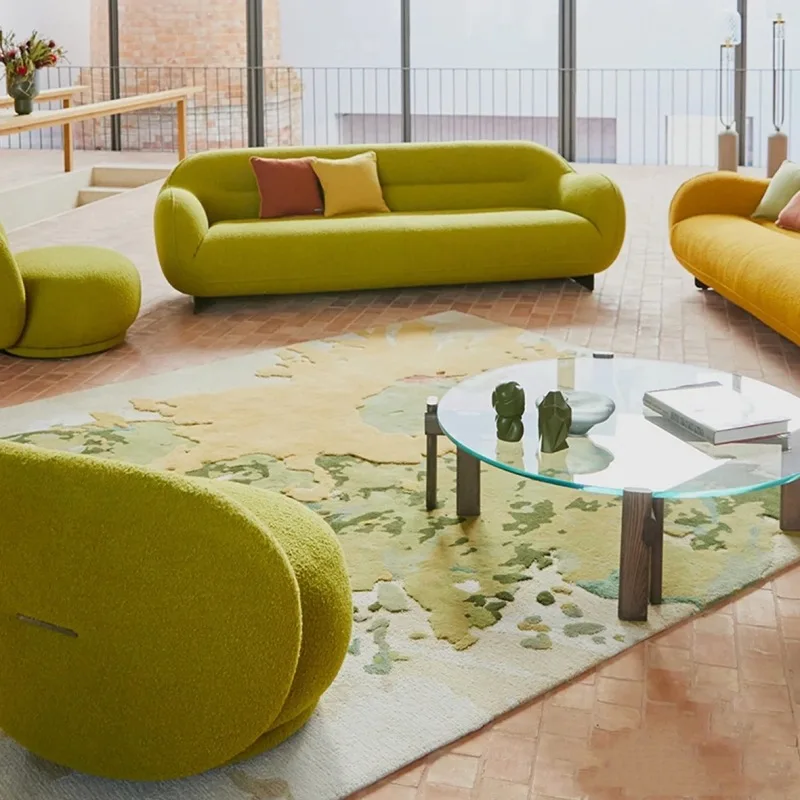 

Soft bread sofa, Italian living room teddy velvet mustard green soft bag sofa
