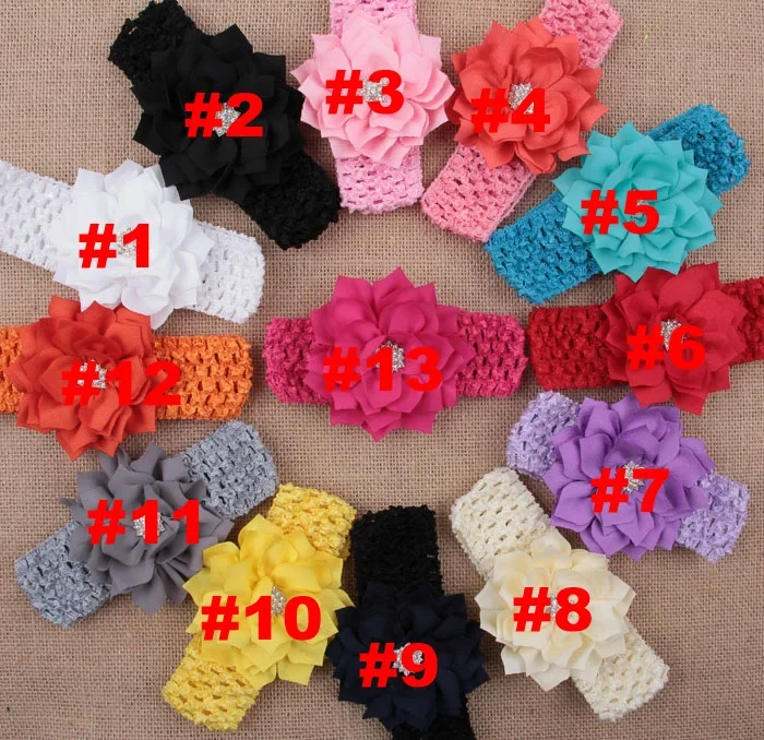 1PCS Lotus Flower with Star Rhinestone Button Children Headband Crochet Kids Girls Headwear Hair Accessories