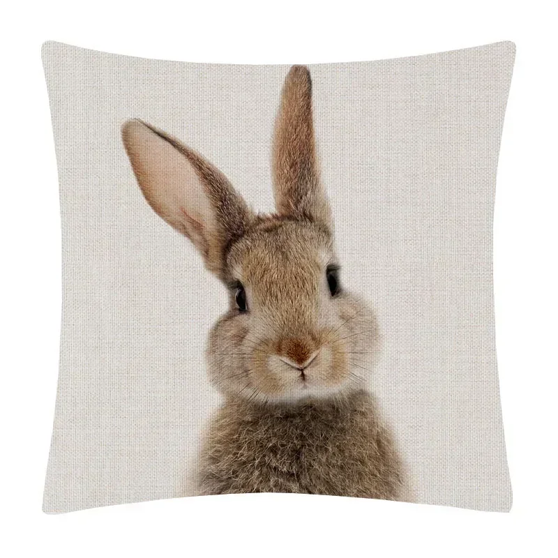 Bunny Donkey Fox Deer Hedgehog Bear Cock Duck Hippo Animals Posters Cushion Cover Decorative Pillows For Sofa Home Decor