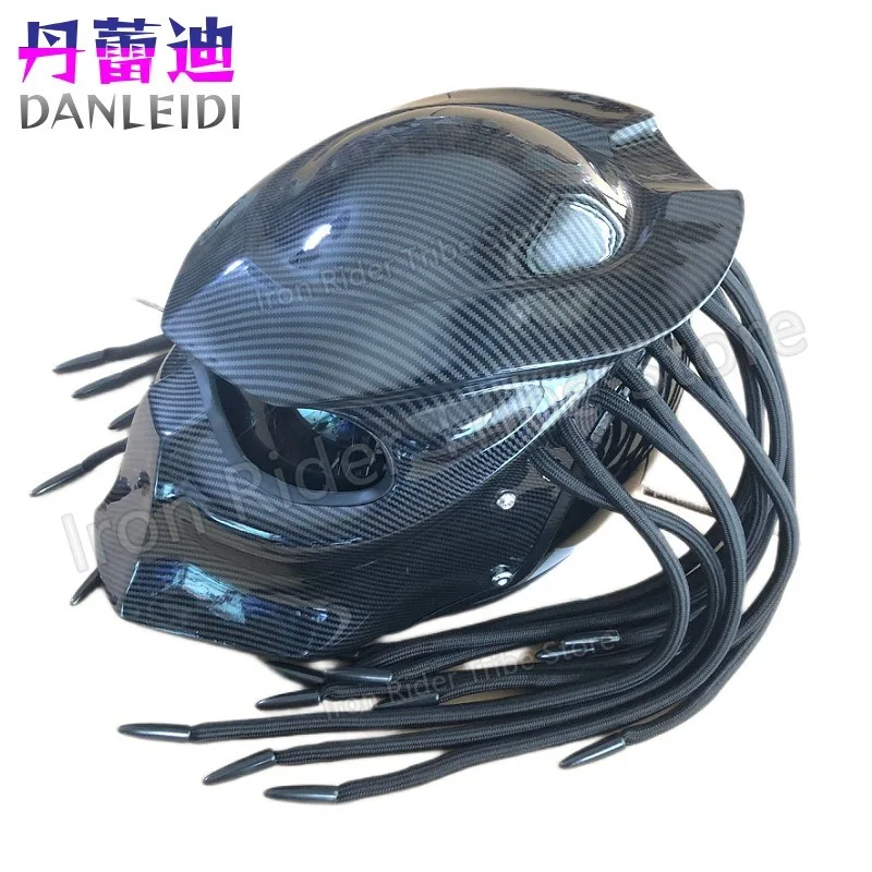 HOT Racing Predator Carbon Fiber Full Face Motorcycle Helmet - DOT & ECE Certified Retro Cool Full Coverage Racing Helmet