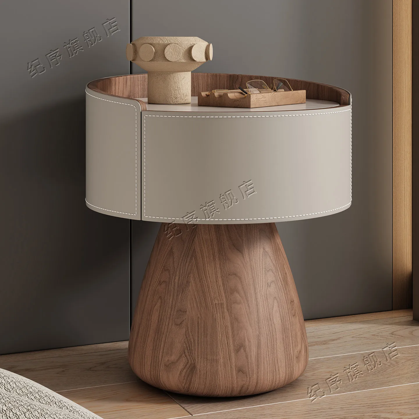 Ji Xu Household Bedroom Small Solid Wood Bedside Table High Sense Light Luxury Creative Medium Ancient Style Cream Style