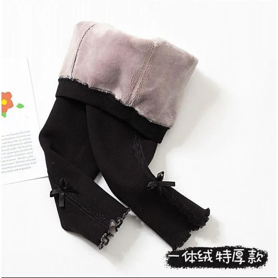 

Girls' leggings with thick cotton fleece, winter style lamb fleece jacket, children's long pants, elastic leggings
