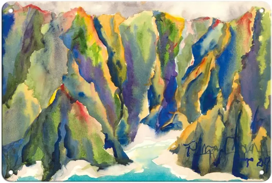 Koolau Cove - Oahu Hawaii - Koolau Mountain Range - From an Original Hawaii Watercolor Painting by Peggy Chun - 8 x 12 inch sign
