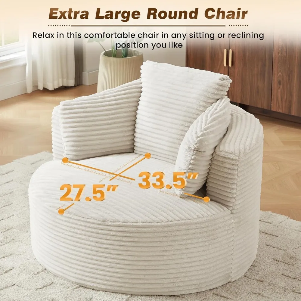 كرسي صالة دائري كبير الحجم بقدرة 48 وات، أريكة سحابة قطيفة سروال قصير، كيس فول دائري مملوء بالرغوة مع وسادة