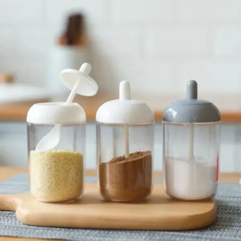 Round Spice Jar with Lid Spoon Seasoning Bottle Condiment Box Seal Box Kitchen Organizer  посуда для кухни