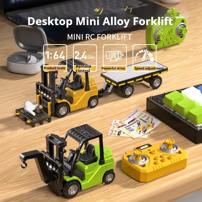 Mini Rc Forklift 1:64 Scale 2.4 GHz Alloy Engineering Model Strong Power Speed Adjustment Desktop Toys For Hobby Enthusiasts