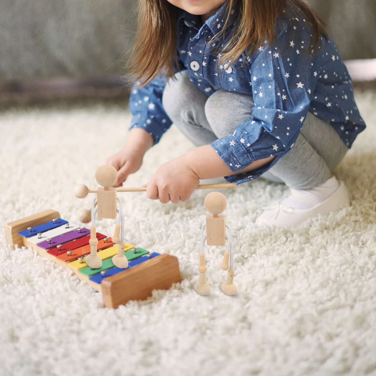 

Unfinished Peg Dolls Supplies Educational Craft Toys Bamboo Wooden Shapable Robot Child