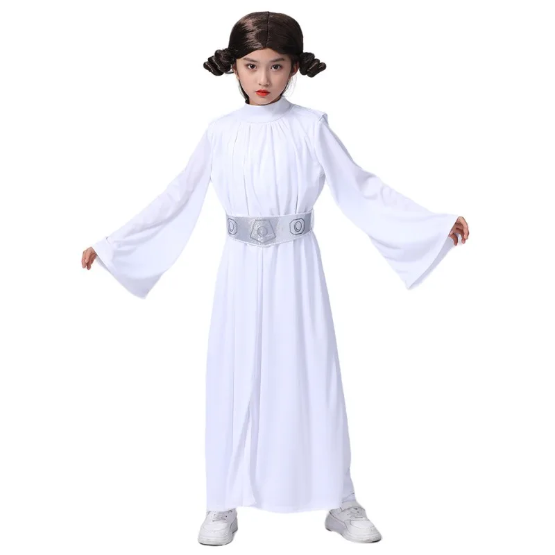 

Movie Leiaa Cosplay Costume Princess Dress White Clothes with Wig Full Set for Girls Role Play Outfit Children Dresses
