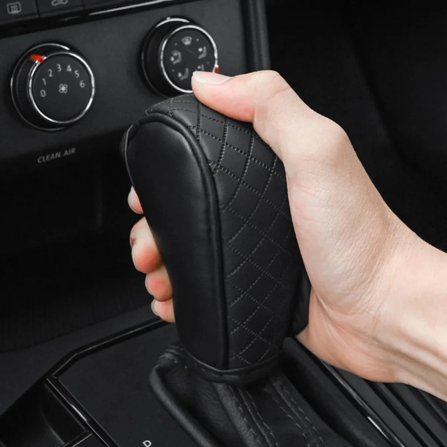 Enhance Your Driving Experience with this Stylish Protective Non-Slip Leather Gear Shift Handle Cover for Car Interior.