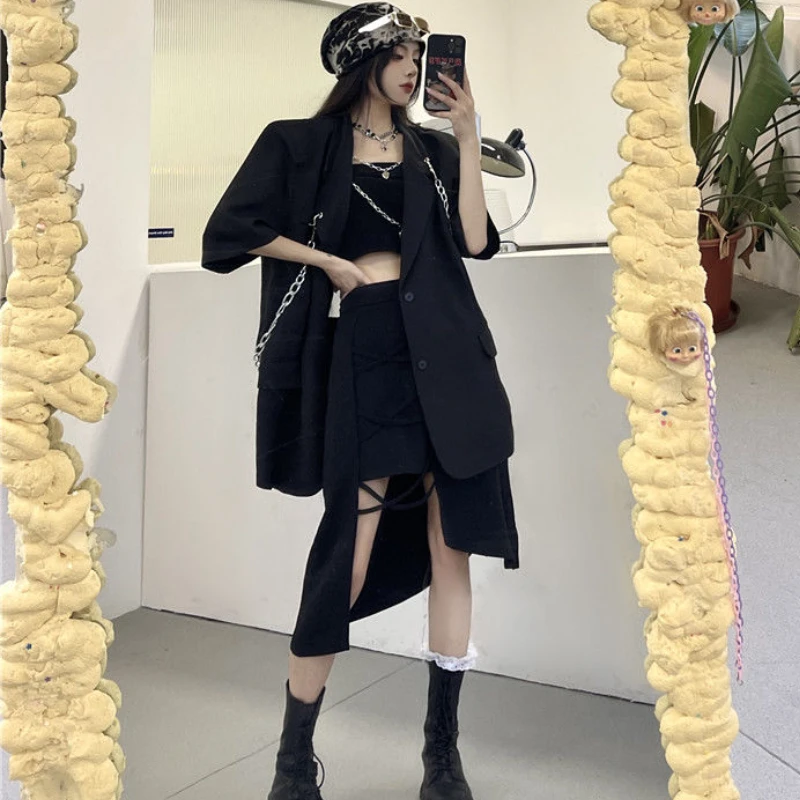 Long Blazers Women Design Spliced Streetwear Hipster Loose Creativity Casual Korean Style Fashion Summer Breathable Personality