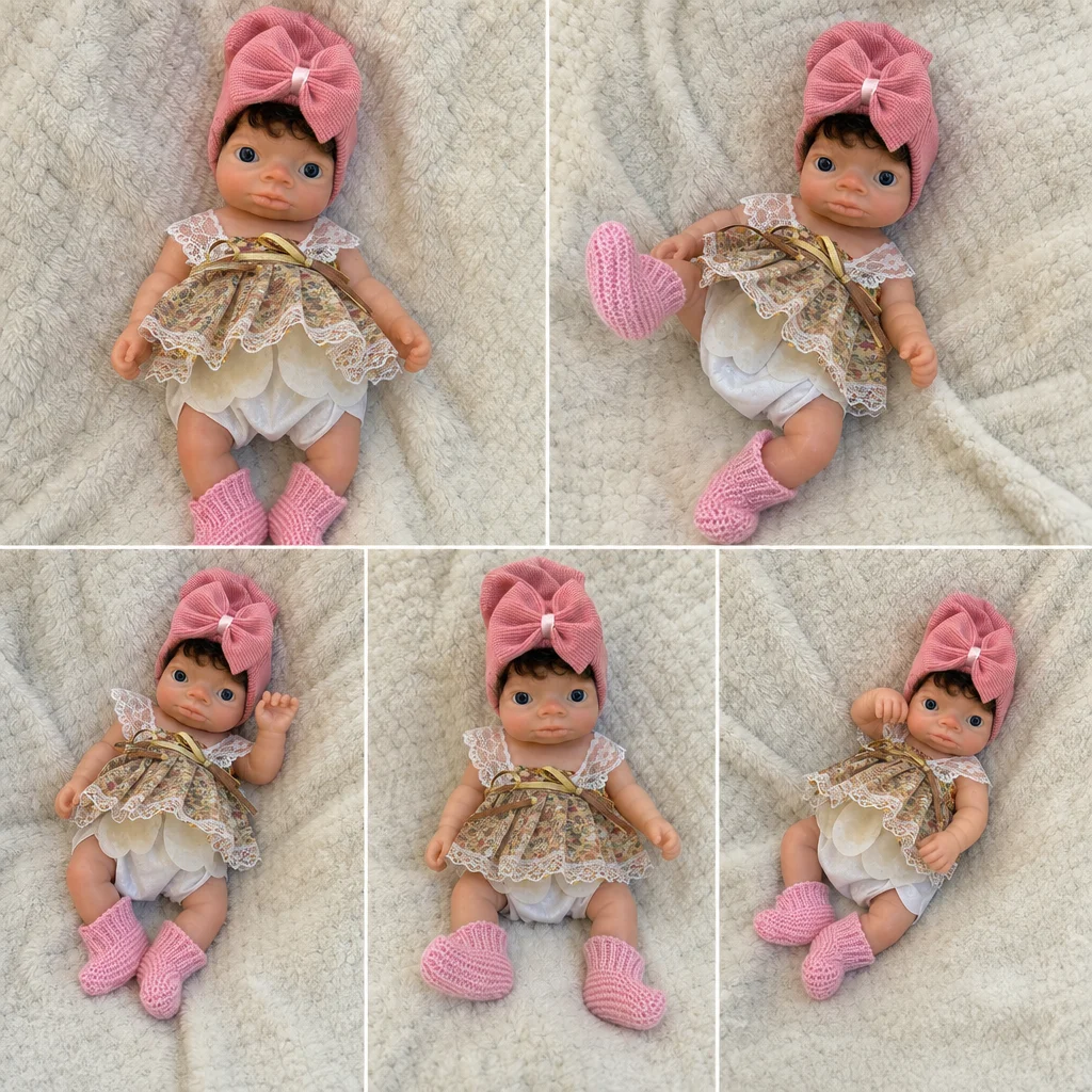 10 Inch Reborn Baby Doll Rooted Hair Open Eyes Solid Full Body Silicone Washable Hand Painted Realistic Newborn Collectible Gift