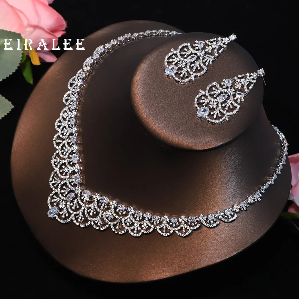 

EIRALEEl 2PCS Luxury Full Jewelry Set for Women Fashion CZ Cubic Zirconia Wedding Party Accessory Dubai Style