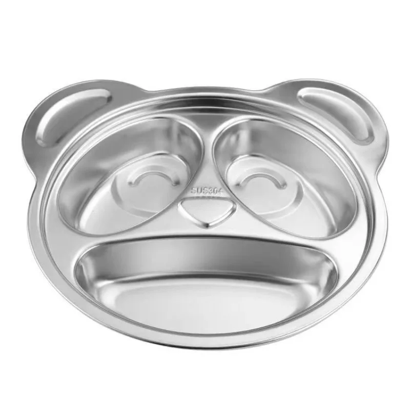 304 Stainless Steel Kids Divided Lunch Tray, Cartoon Compartment Plate for Kindergarten, School Canteen, Toddler Dinnerware