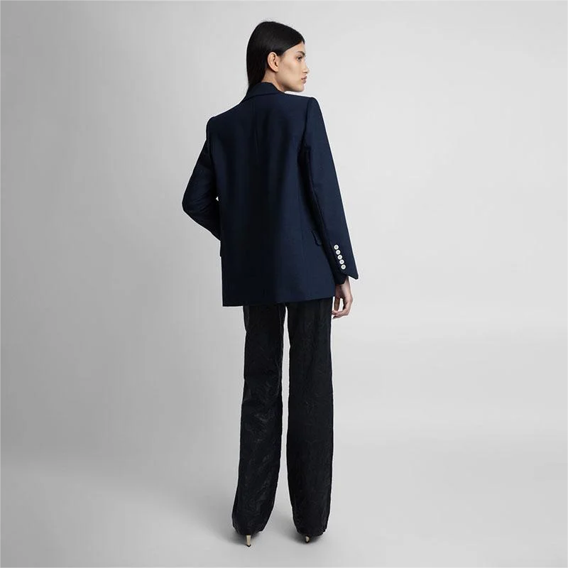 Zadig Women Blazer Casual Navy Blue Occasion Formal Suits Tops Female Elegant Navy Blue Chic Lapel Button Pocket Blazers Top