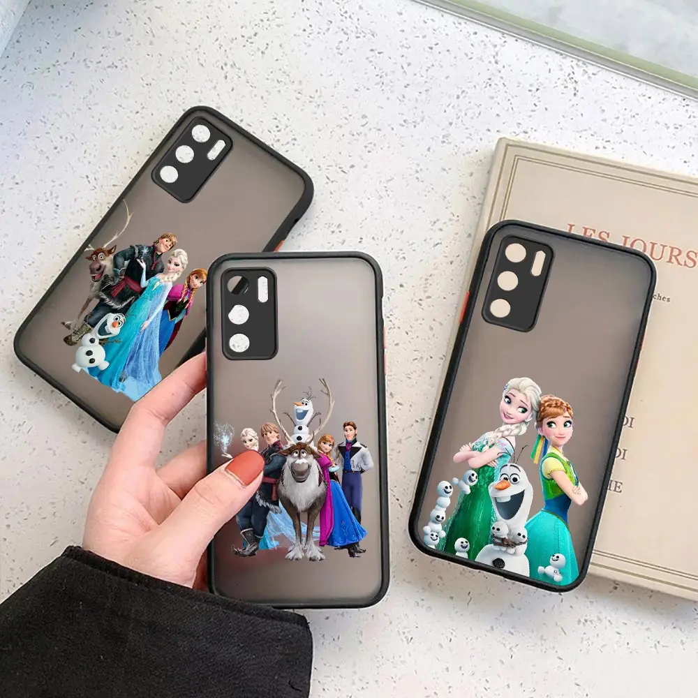 Disney Frozen Princess Elsa Anna Phone Case For Huawei P50 P40 P20 Mate 40 30 20 Pro Plus Y9 Y8P Y7A Y7P Y7 Y6P Matte Back Cover