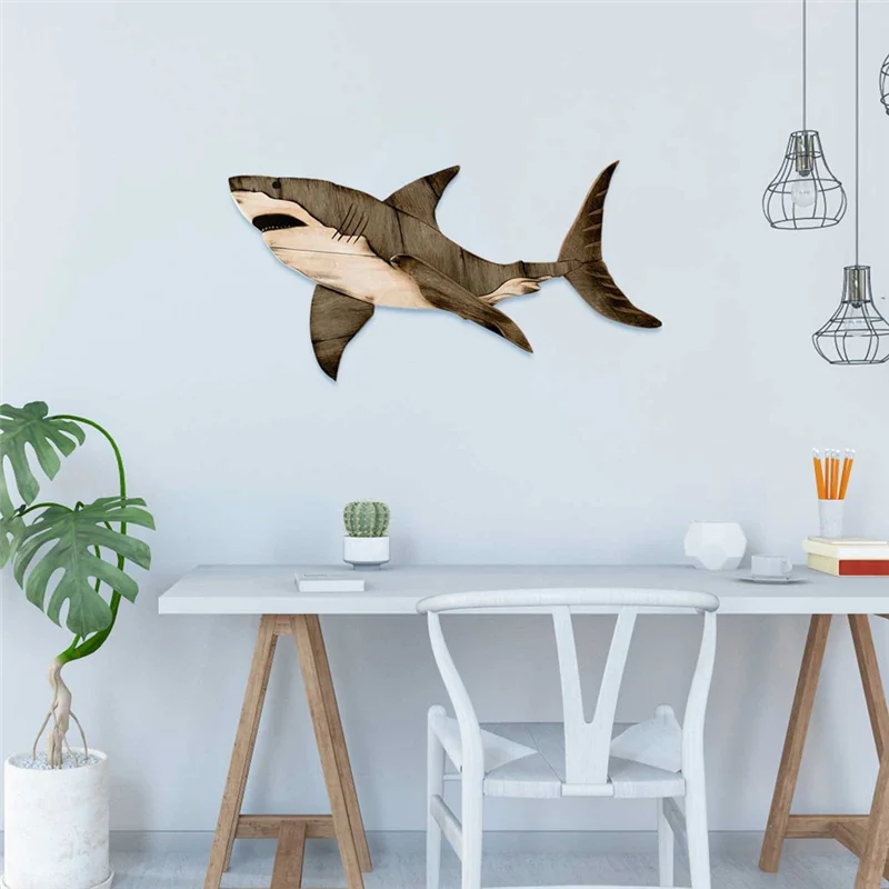 Efficient Wooden Sea Fish Decor Statue Whale Figurine Sculpture Ornament Rustic Decoration Wall Hanging Decoration,B Easy To Use