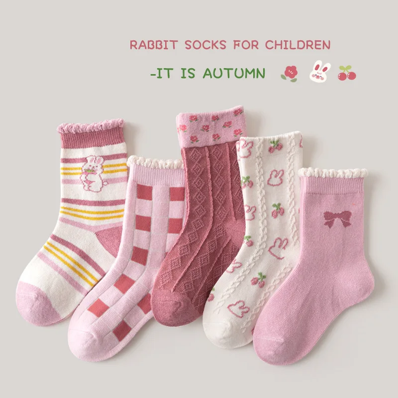 

Baby Socks 5 Pairs/bag Cartoon Pattern Socks A Class Cotton Girls Socks Mid Calf Length Autumn Winter Cotton Socks