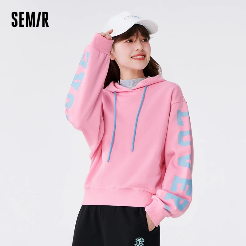 Semir Women Sweater Autumn New Loose Letter Clothes Trendy Cool Casual Hooded Pullover Retro Ins Sweater for Women