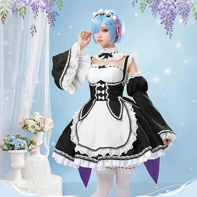

Anime Re:Life in a Different World Ram Rem Cosplay Costume Women Cute Maid Dress Halloween Carnival Uniforms Party Clothing