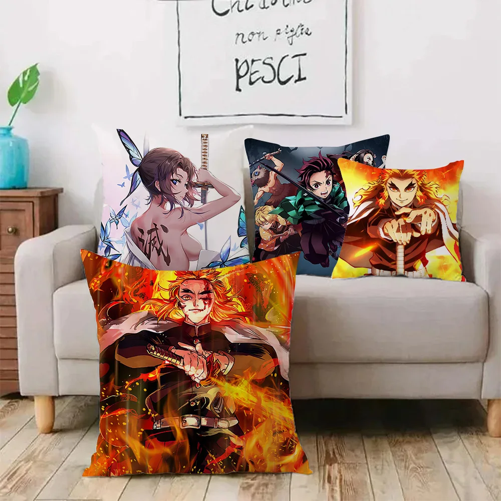 Classic Anime Demon Slayer Pillow Covers Cartoon Sofa Decorative Home Double-sided Printing Short Plush Cute Cushion Cover