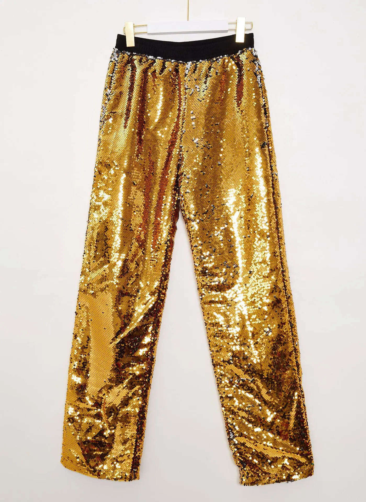 New Men Flip Color Sequins Casual Pants Elastic Waist Fashion Shiny Street Style Beaded Trousers Stage Party Performance Pants
