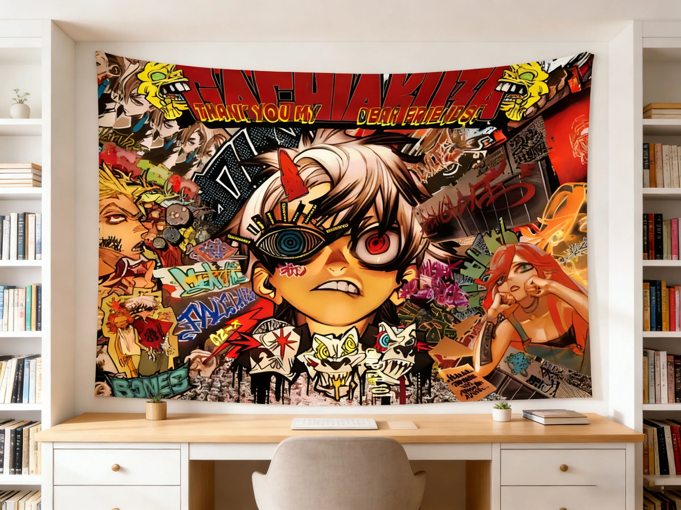 Gachiakuta Anime-inspirierte Graffiti-Wandteppiche, geeignet für Schlafzimmer, Wohnheim, Party, ästhetische Wanddekoration, patriotische Dekoration