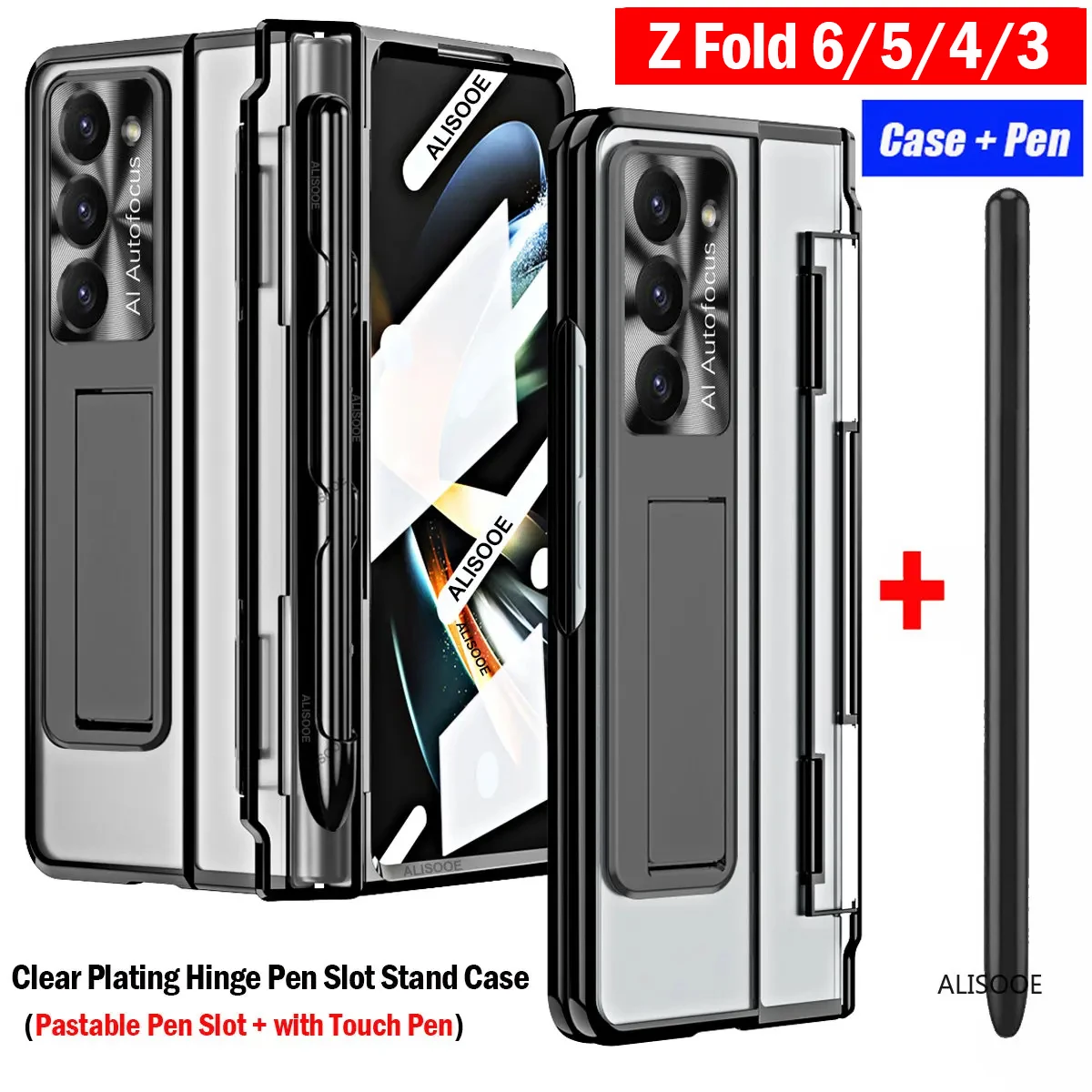 

Чехол для сенсорной ручки для Samsung Galaxy Z Fold 6 Fold 5 4 3, чехол с петлями, прозрачный чехол-подставка, пастообразный слот для ручки и переднее стекло
