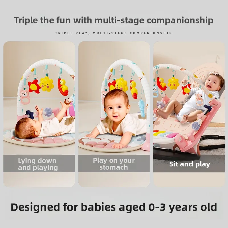 2 in 1 Baby Fitness Stand Foot Pedal Piano Electric Baby Rocking Chair /baby Electric Lounge Chair Toy / Soothing Cradle Gift
