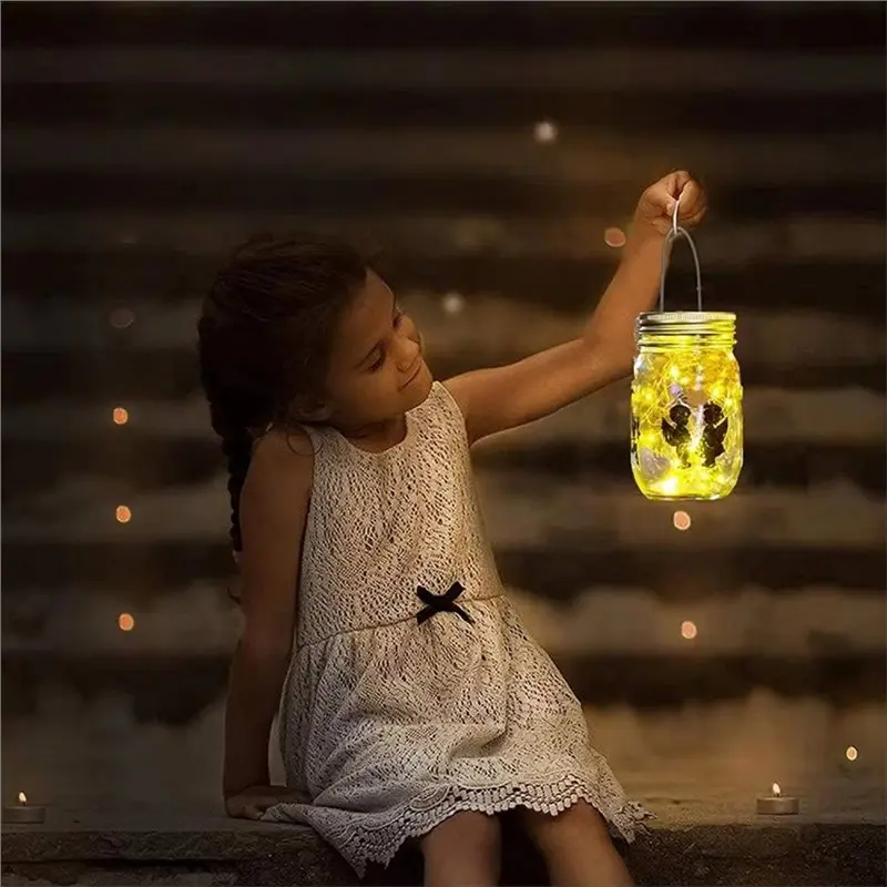 ABLN-Solar Powered Mason Jars 6PCS 30 LED Waterproof Fairy Firefly Lights With Lid String Light Hangers For Outdoor Garden Decor