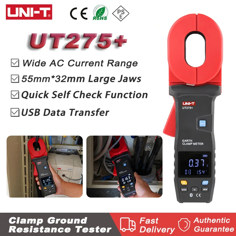 UNI-T UT275+/272+/273+ Clamp Ground Resistance Tester USB Data Transfer High-precision Digital Loop Resistance Earth Clamp Meter