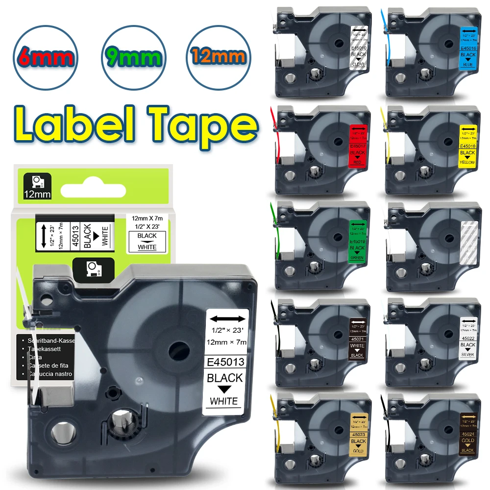 Labelwell 45013 45010 45018 Compatible Dymo D1 Label Tape 43613 40913 45016 45017 6/9/12mm Ribbon For Dymo LabelManager 160 280