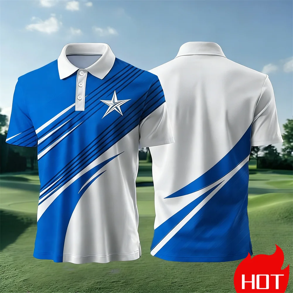 Summer star pattern polo shirt Men's Golf Polo Outdoor sports breathable T-shirt Outdoor running shirts for man Men y2k clothing