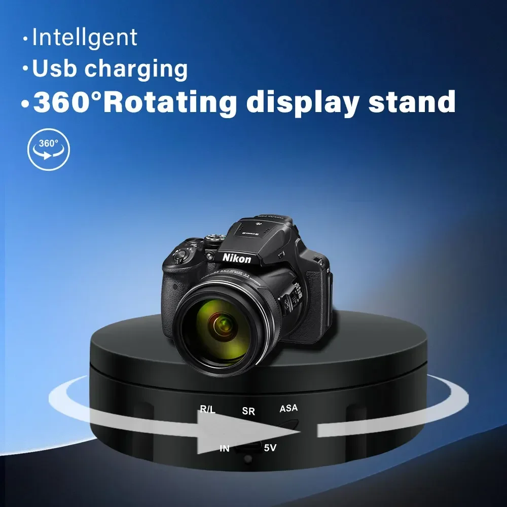 360° Degree Electric Rotating Turntable Display Stand Tabletop Mirror Jewelry Holder 145mm for Photography Video Shooting Props