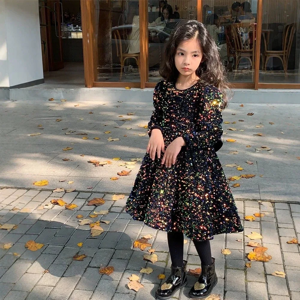 baby girls winter formal dress velvet thickened princess sequin dresses child kids birthday clothes 2-10 12 14 teenager clothes