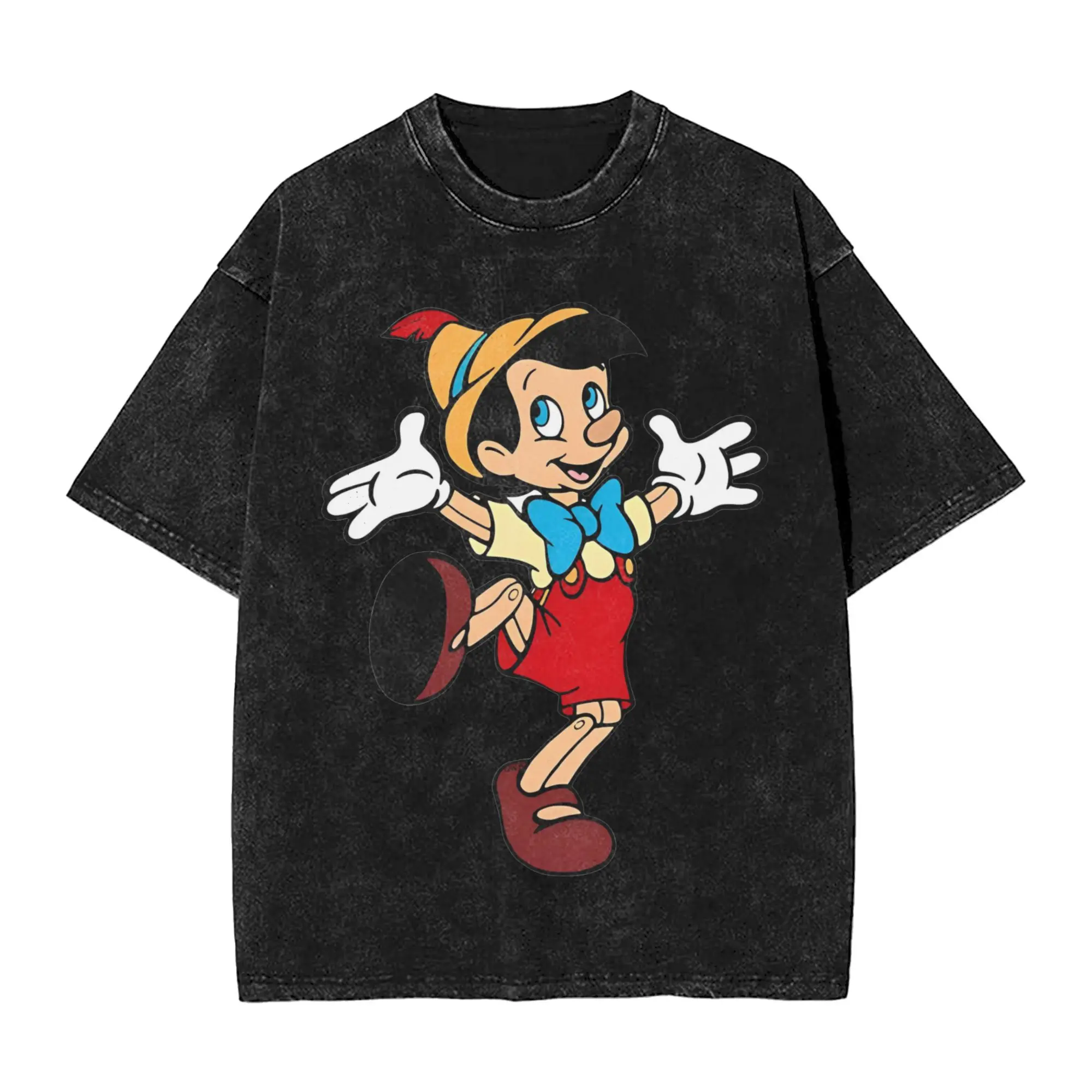

Harajuku стираная футболка с логотипом Пиноккио, свободные футболки, хипстерская футболка для мужчин, летние топы с забавным принтом Y2K