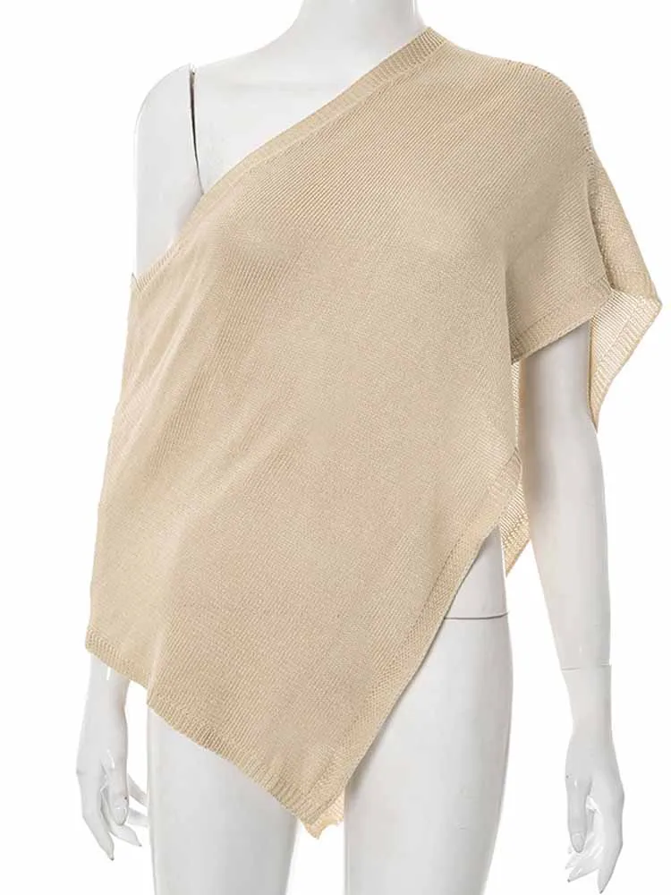 MCDV-Tops cortos de punto irregulares para mujer, Tops sexys con hombros descubiertos, camisetas transparentes estéticas Y2k para vacaciones de verano y playa