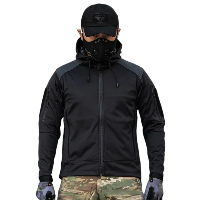 Windproof Winter Wadded Lining Hooded Jacket Men's Waterproof Softshell Jacket Coat Hiking Work Tactical Jackets Outwear Anorak