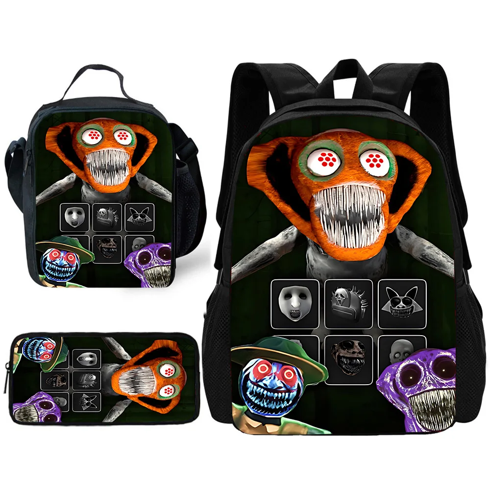 Horror Game Z-zoonomaly Child School Backpack with Lunch Bags ,Pencil Bags ,School Bags for Boys Girls Best Gift