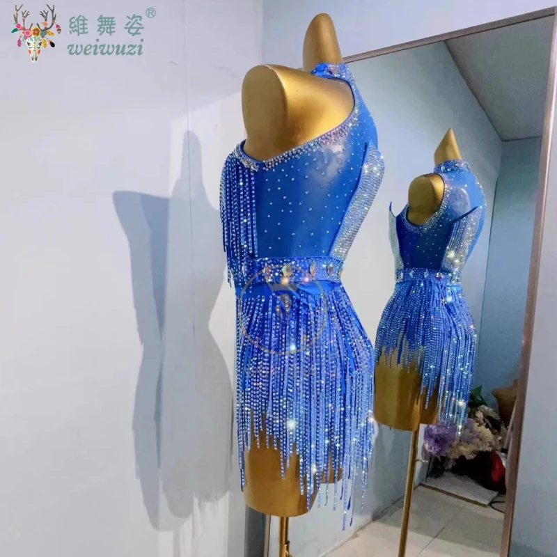 Latin Dance Competition Women's High End Customized Super Flash AB Stone Tassel Dress Samba Performance Dress Blackpool Dress