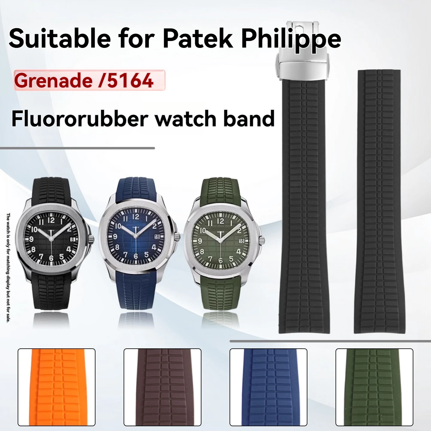 21mm FKM Fluororubber Watch Strap for Patek Philippe Aquanaut 5164A 5167A,  Silicone Replacement Band Waterproof Bracelet