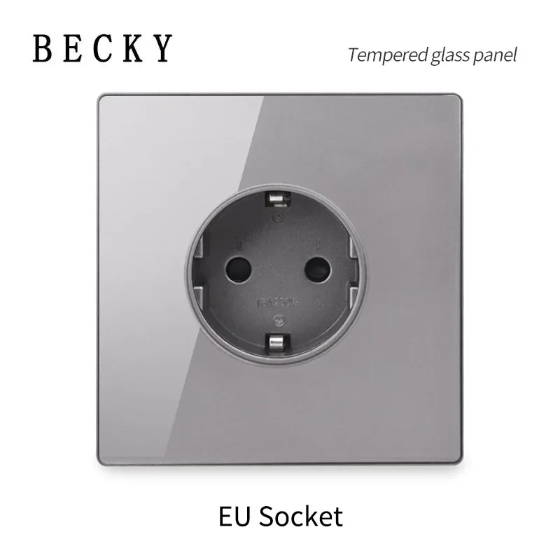 Ultra Thin Glass Wall Switch EU UK Standard 16a Socket Large Panel Wall Light Square Switch Socket 86mm Home Hotel Decoration image 3