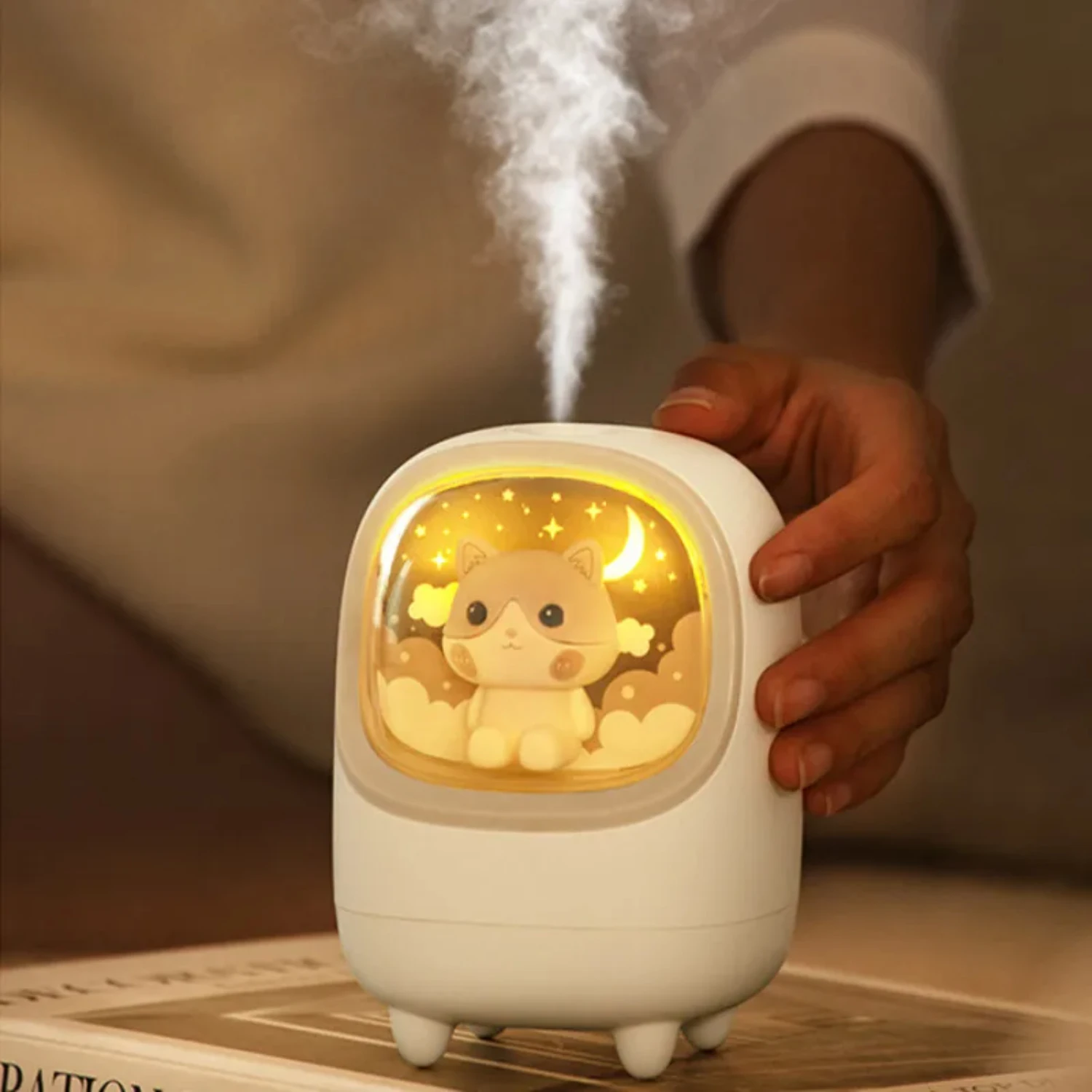 hot sale 350ml Cute Cat Deer Air Humidifier Rechargeable Diffuser USB Mist Maker Mini Humidificador With Night Lights